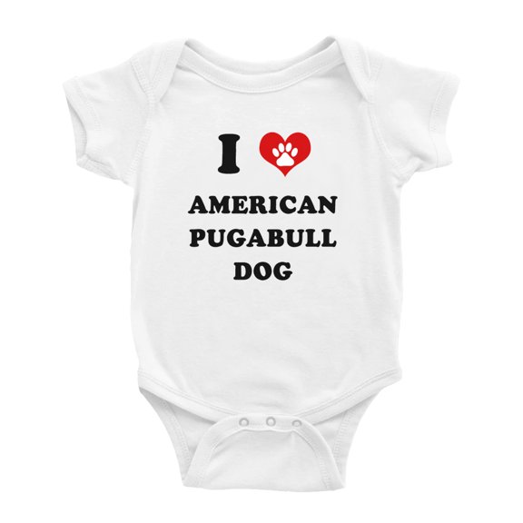 I Heart American Pugabull Dog Funny Baby Rompers Baby Clothes (White, 3-6 Months)