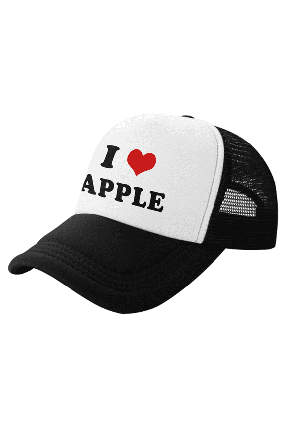 I Heart Apple Love Food Funny Trucker Hat Baseball Cap Unisex Black