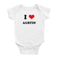 thumbnail image 1 of I Heart Austin Love Funny Cute Baby Bodysuit Romper (White, 0-3 Months), 1 of 5