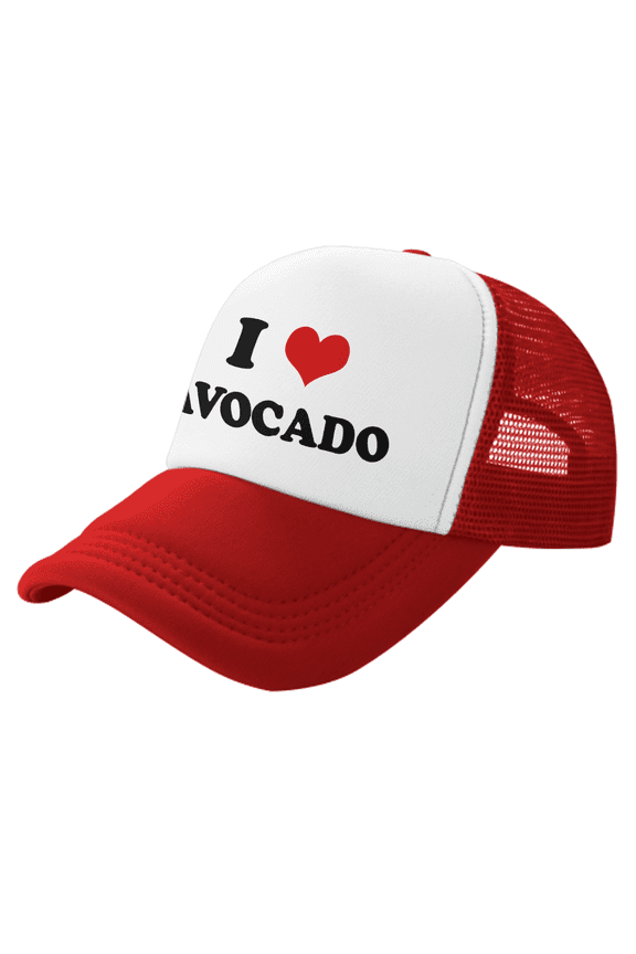 I Heart Avocado Love Food Funny Trucker Hat Mesh Cap Unisex Red
