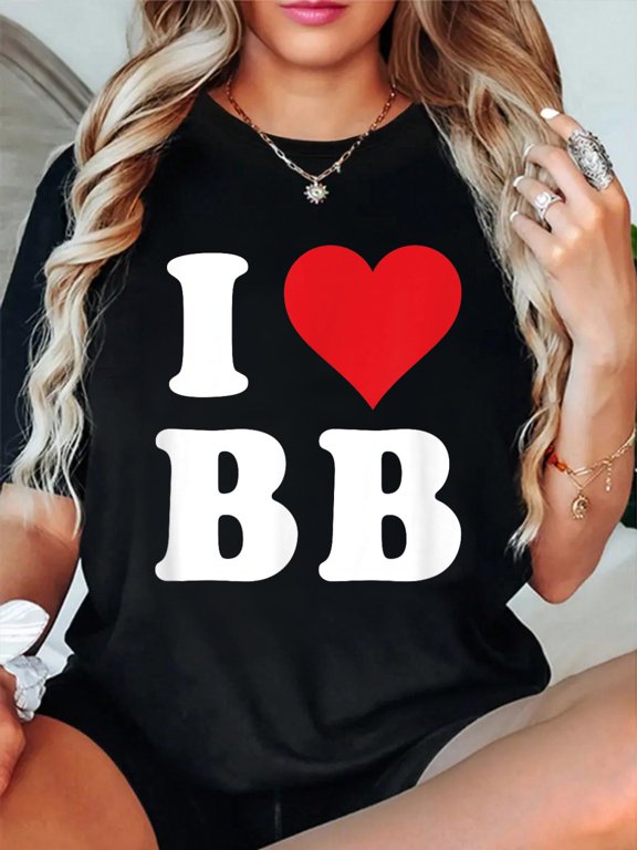 I Heart BB Initials I Love B.B. First And Last Name B B T-Shirt casual short sleeve crew neck cotton tee tops for women