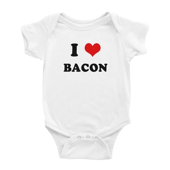 I Heart Bacon Love Food Funny Baby Jumpsuits Newborn Clothes (White, 3-6 Months)