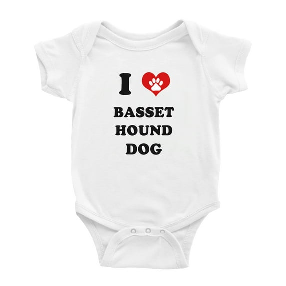 I Heart Basset Hound Dog Funny Cute Baby Romper (White, 18-24 Months)
