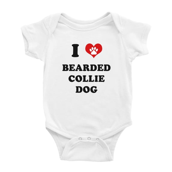 I Heart Bearded Collie Dog Funny Cute Baby Bodysuit Romper (White, 0-3 Months)