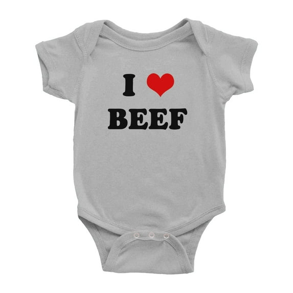 I Heart Beef Love Food Funny Baby Rompers Bodysuit (Gray, 6-12 Months)