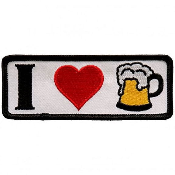 I Heart Beer - High Thread Embroidered Iron-on/Saw-on, Heat Sealed Backing Rayon Patch