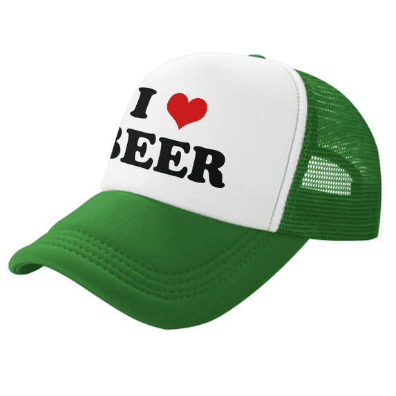 I Heart Beer Love Food Funny Trucker Hat Mesh Cap Unisex Green