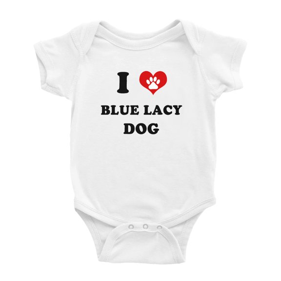 I Heart Blue Lacy Dog Funny Cute Baby Rompers (White, 18-24 Months)