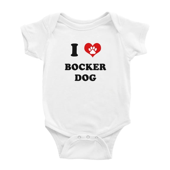 I Heart Bocker Dog Funny Cute Baby Bodysuit Jumpsuits (White, 0-3 Months)