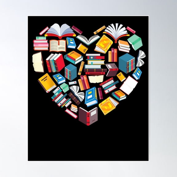 I Heart Books-Heart Shape Librarian Poster Wall Art, Modern Wall Decor For Living Room Bedroom, 8x12 UNFRAMED