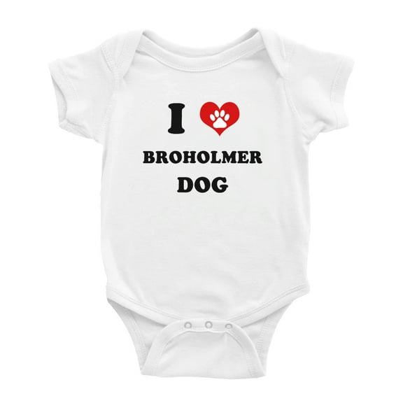 I Heart Broholmer Dog Funny Cute Baby Bodysuit Jumpsuits (White, 0-3 Months)
