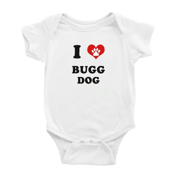 I Heart Bugg Dog Funny Cute Baby Rompers Newborn Outfits (White, 12-18 Months)