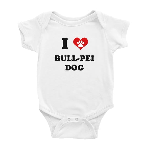 I Heart Bull-Pei Dog Funny Cute Baby Clothes Unisex (White, 6-12 Months)