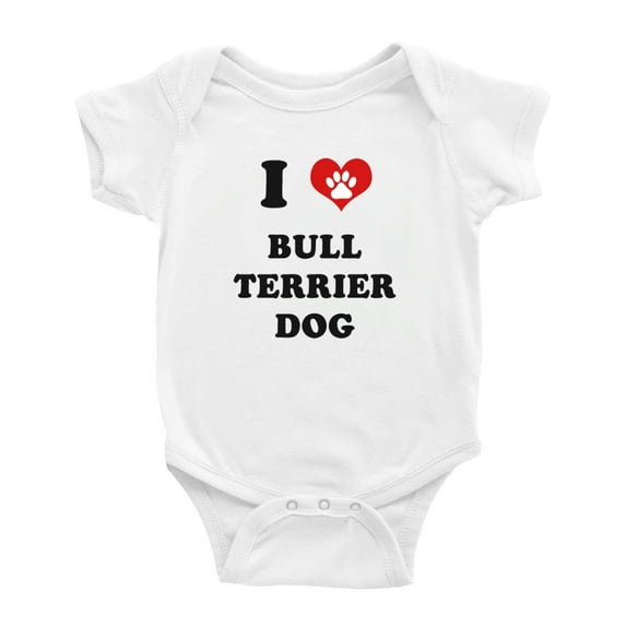 I Heart Bull Terrier Dog Funny Cute Baby Rompers Newborn Outfits (White, 6-12 Months)
