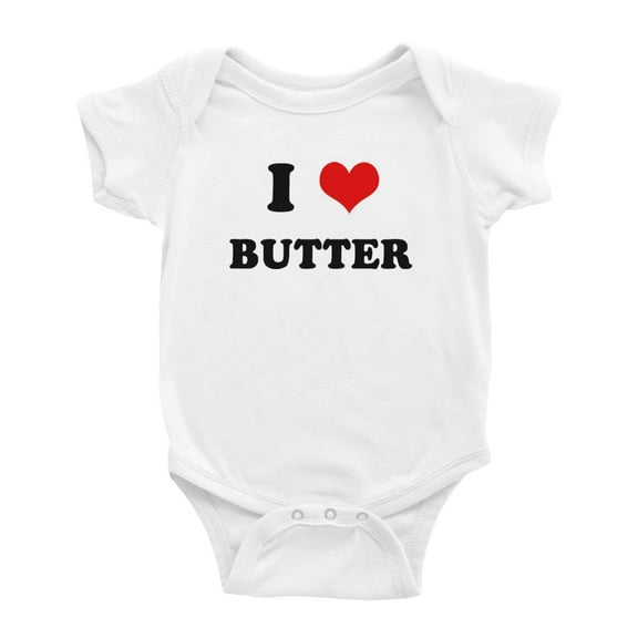 I Heart Butter Love Food Funny Cute Baby Rompers Bodysuit (White, 0-3 Months)