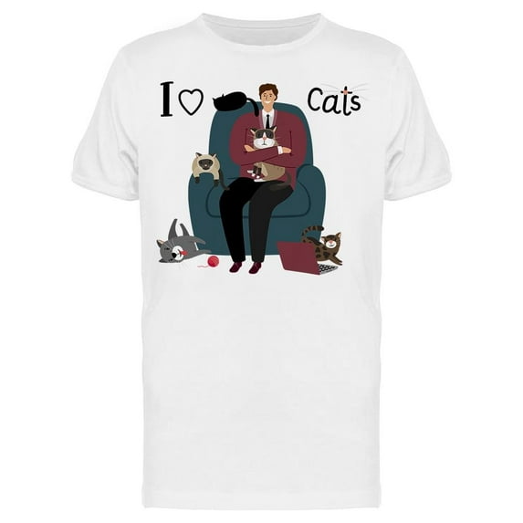 I Heart Cats Man Sitting T-Shirt Men -Image by Shutterstock, Male Medium