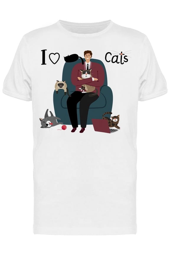 I Heart Cats Man Sitting   T-Shirt Men -Image by Shutterstock, Male XX-Large