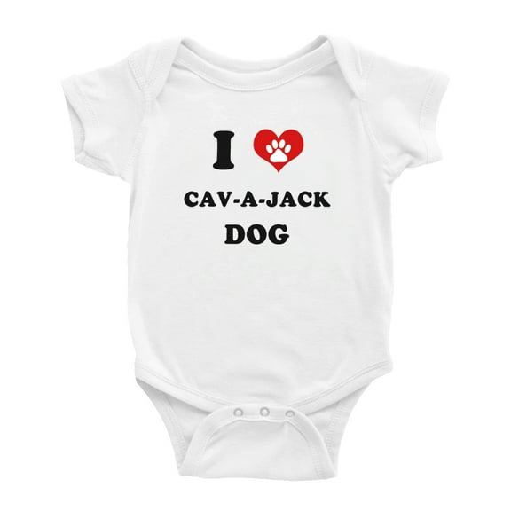 I Heart Cav-a-Jack Dog Funny Baby Rompers Baby Clothes (White, 6-12 Months)