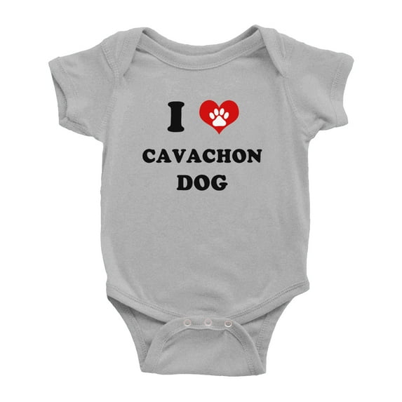 I Heart Cavachon Dog Funny Baby Rompers Bodysuit (Gray, 0-3 Months)