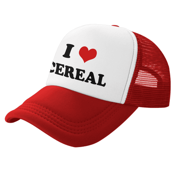 I Heart Cereal Love Food Funny Trucker Hat Mesh Cap Unisex Red