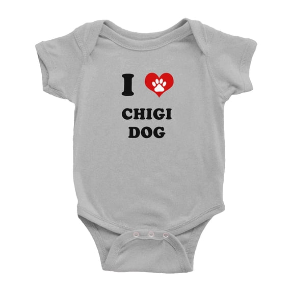 I Heart Chigi Dog Funny Cute Baby Bodysuit Jumpsuits (Gray, 12-18 Months)