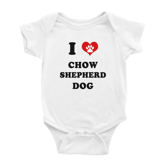 I Heart Chow Shepherd Dog Funny Baby Rompers Bodysuit (White, 0-3 Months)