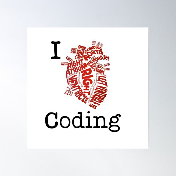 I Heart Coding Poster Wall Art, Modern Wall Decor, 16x16 UNFRAMED