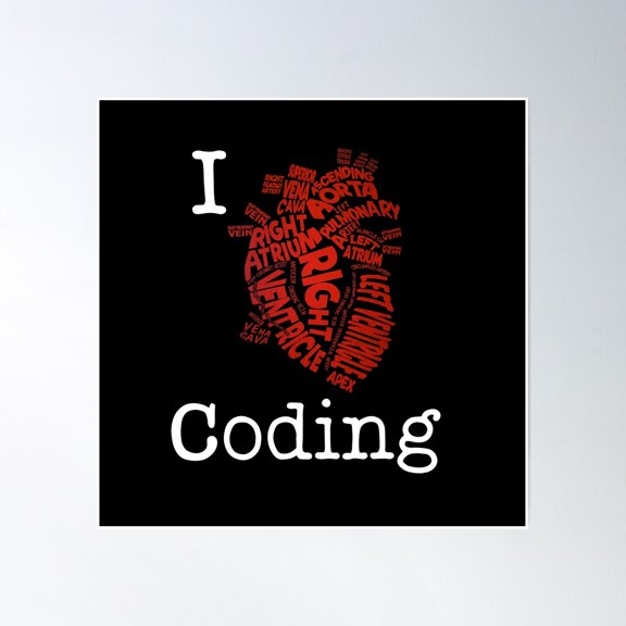 I Heart Coding Poster Wall Art, Modern Wall Decor, 16x16 UNFRAMED