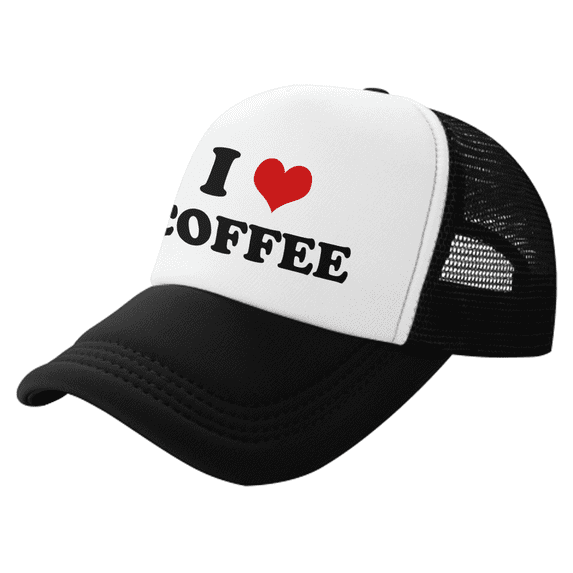 I Heart Coffee Love Food Funny Trucker Hat Mesh Cap Unisex Black