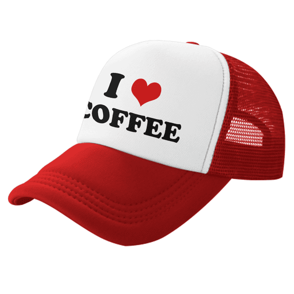 I Heart Coffee Love Food Funny Trucker Hat Mesh Cap Unisex Red