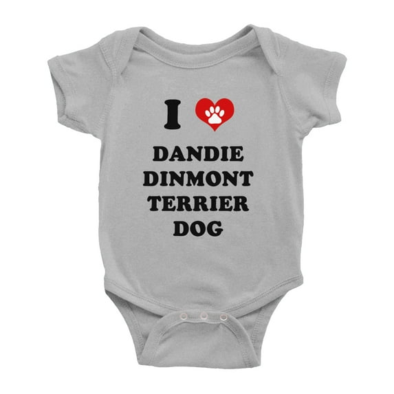 I Heart Dandie Dinmont Terrier Dog Funny Cute Baby Rompers Newborn Outfits (Gray, 3-6 Months)