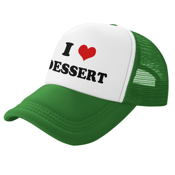 I Heart Dessert Love Food Funny Trucker Hat Mesh Cap Unisex Green