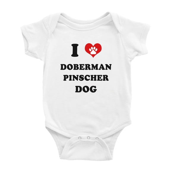 I Heart Doberman Pinscher Dog Funny Cute Baby Romper (White, 18-24 Months)