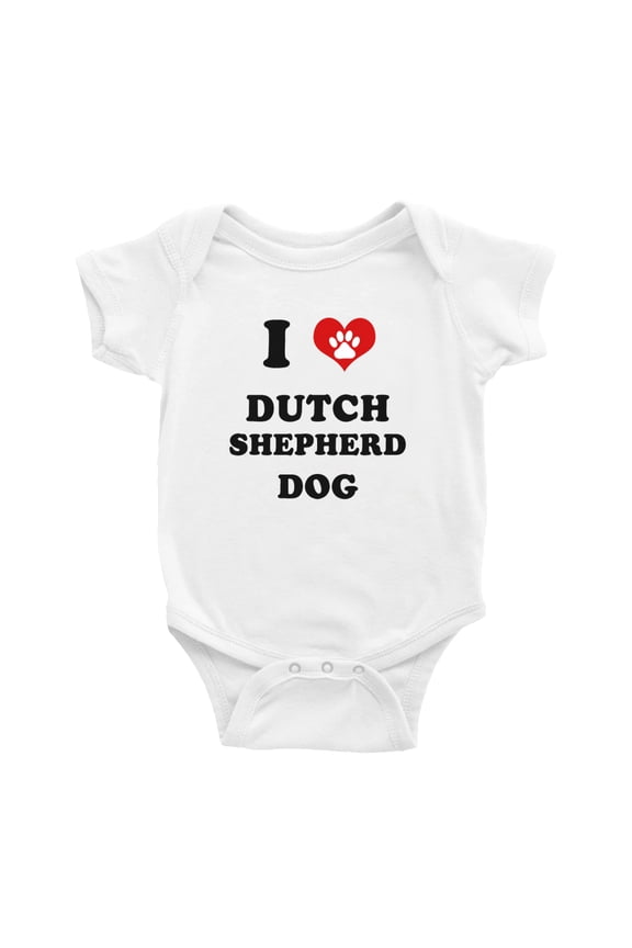 I Heart Dutch Shepherd Dog Funny Baby Rompers Newborn Outfits (White, 0-3 Months)