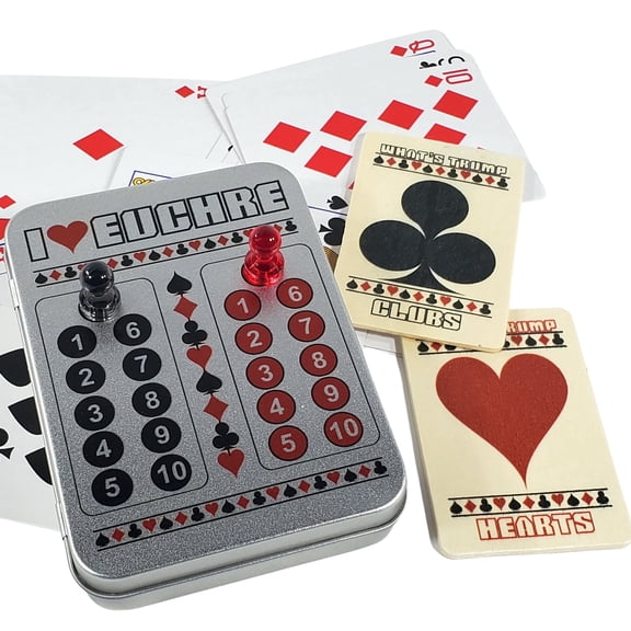 I Heart Euchre Scorekeeper Playing Card Tin Set - Helps You Keep Score and Track What's Trump