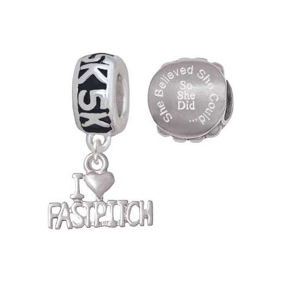 I 'Heart' Fastpitch 5K Run She Believed She Could Charm Beads (Set of 2)