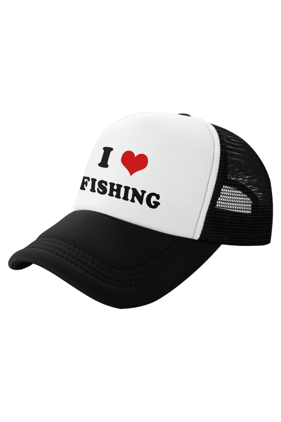 I Heart Fishing Outdoor Enthusiasts Funny Trucker Hat Baseball Cap Unisex