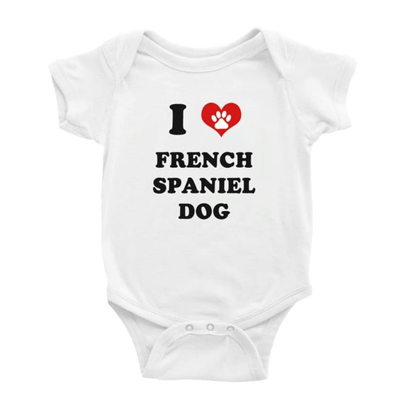 I Heart French Spaniel Dog Funny Cute Baby Romper (White, 6-12 Months)