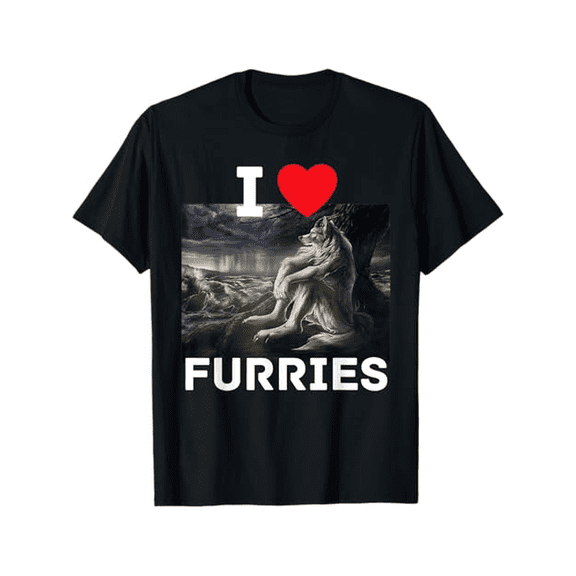 I Heart Furries Funny Cringe Furry Alpha Werewolf Wolf Meme Men Women T-Shirt, Suitable for anime activities, 100% Cotton, S - XXXL, Black