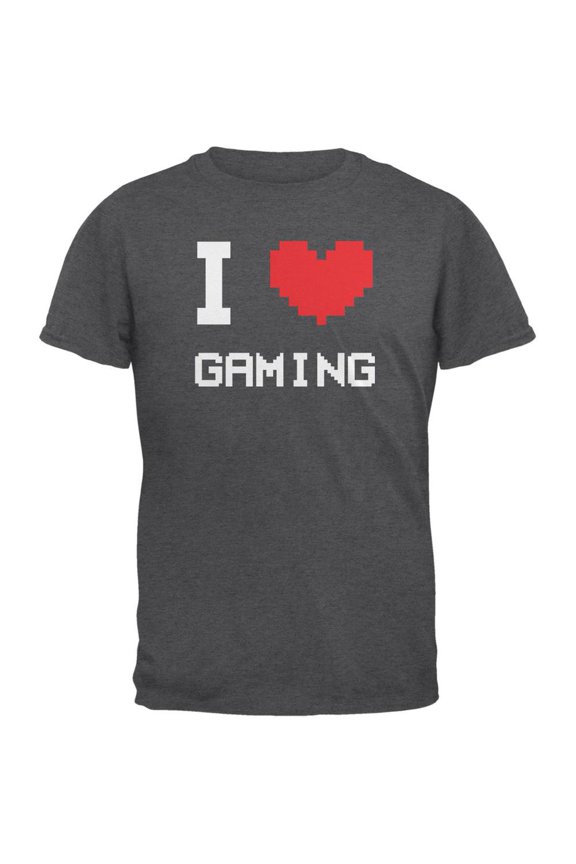 I Heart Gaming 8 Bit Dark Heather Adult T-Shirt - Medium