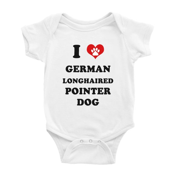 I Heart German Longhaired Pointer Dog Funny Baby Rompers Bodysuit (White, 12-18 Months)