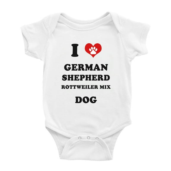 I Heart German Shepherd Rottweiler Mix Dog Funny Baby Rompers Bodysuit (White, 0-3 Months)