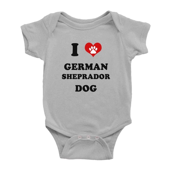 I Heart German Sheprador Dog Funny Baby Rompers Bodysuit (Gray, 0-3 Months)