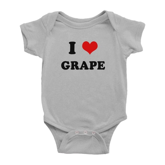 I Heart Grape Love Food Funny Baby Rompers Bodysuit (Gray, 6-12 Months)