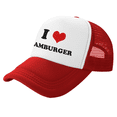 thumbnail image 1 of I Heart Hamburger Love Food Funny Trucker Hat Mesh Cap Unisex Red, 1 of 5
