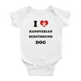 thumbnail image 1 of I Heart Hanoverian Scenthound Dog Funny Cute Baby Romper (White, 12-18 Months), 1 of 5