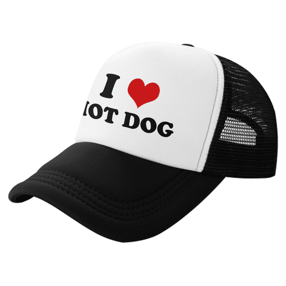 I Heart Hot Dog Love Food Funny Trucker Hat Mesh Cap Unisex Black