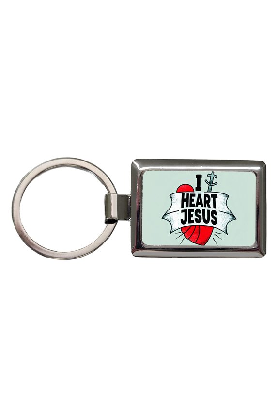 I Heart Jesus Love Metal Rectangle Keychain