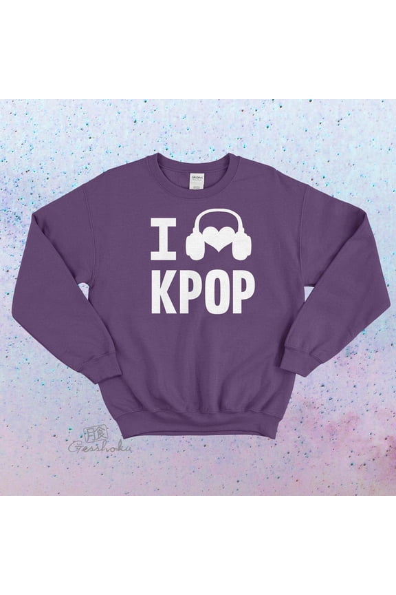 I Heart KPOP Crewneck Sweatshirt by Gesshoku - I Love Kpop Cute Korean Fleece Sweater