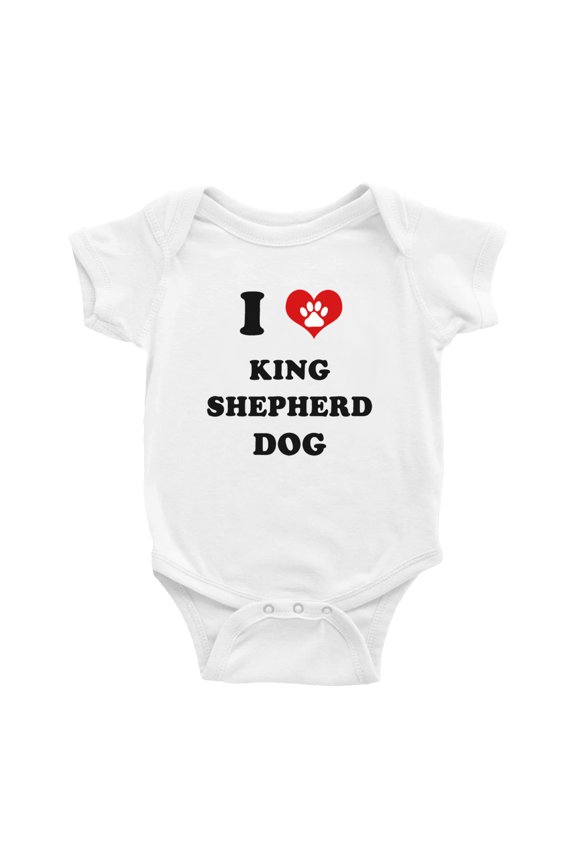 I Heart King Shepherd Dog Funny Cute Baby Romper (White, 12-18 Months)